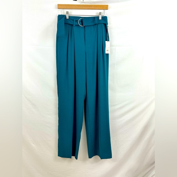 A New Day Teal Pleated Trouser Pant Front Slash Pocket Belted Size 2 & 18 avail. - Picture 3 of 12